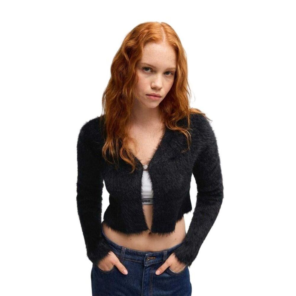 Hugo Womens/Ladies Cropped Relaxed Fit Long-Sleeved Cardigan / Black